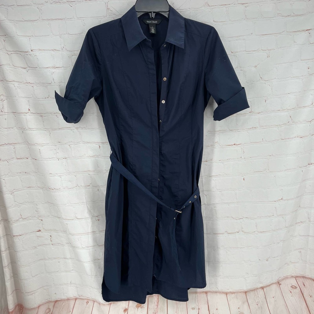 White House Black Market navy blue shirt dress 6